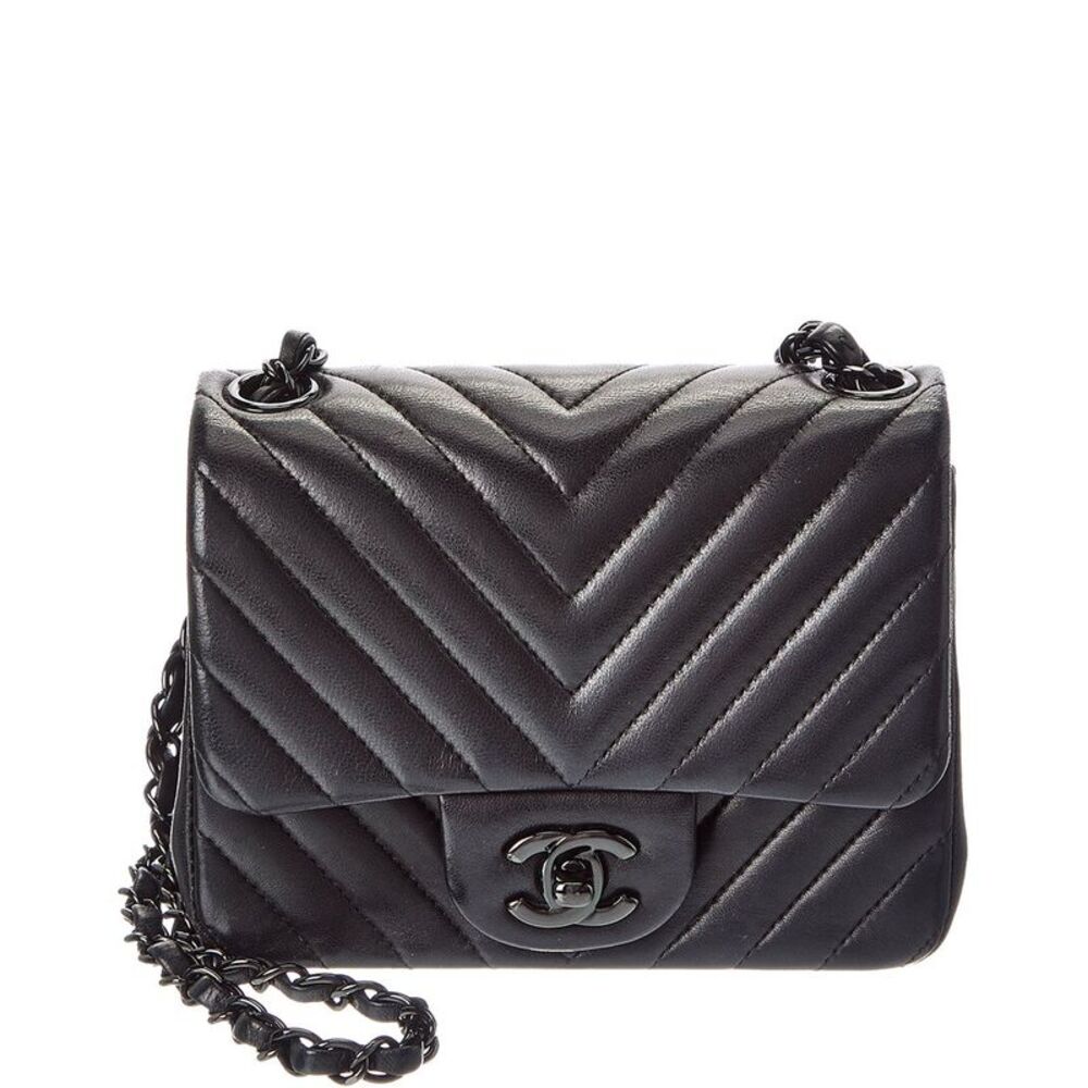 Chanel Black Sheepskin Leather Mini Classic 17 Cross Shoulder Bag (Authentic